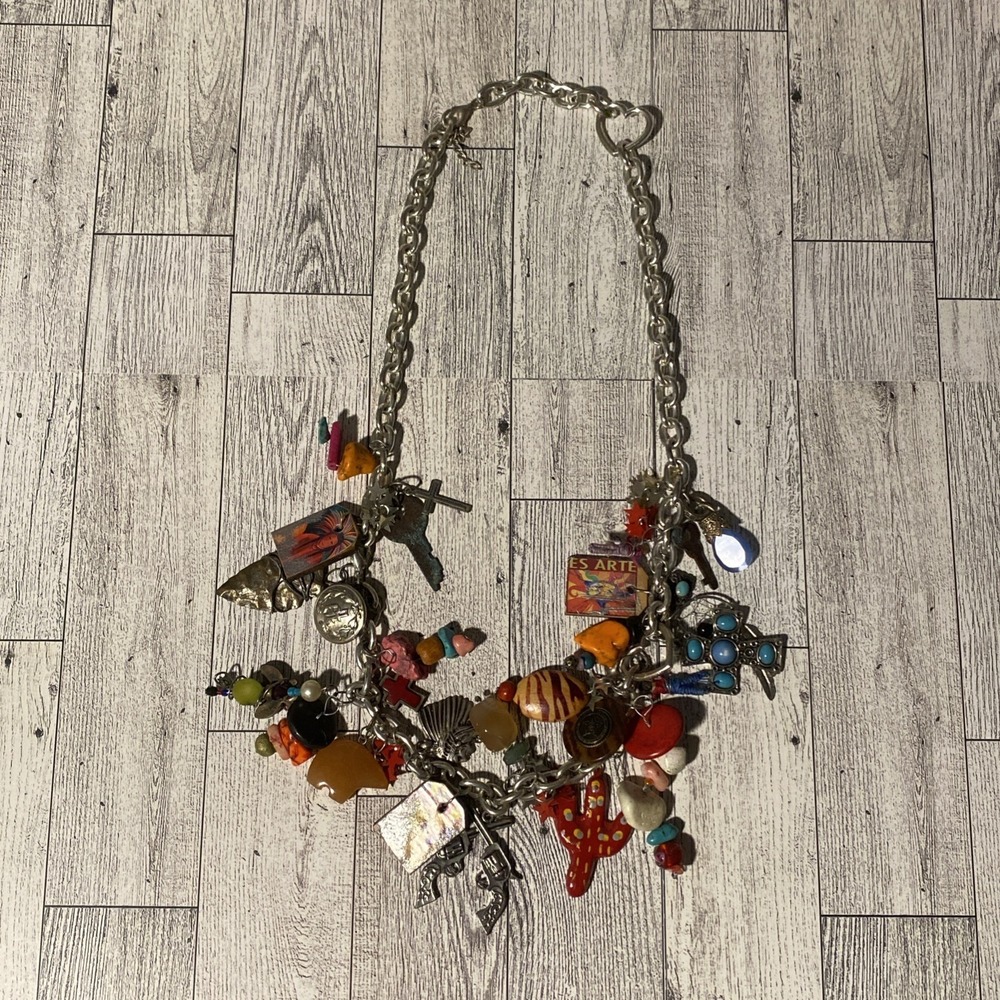 Vintage Style Junk Charm Necklace Multi Themed Maximalist Layered Statement - Picture 2 of 16